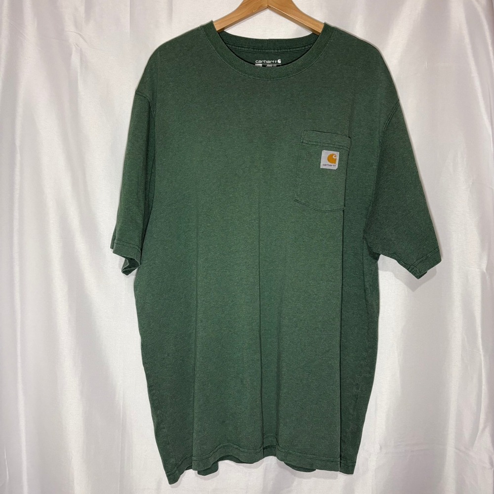 Carhartt K87 Mens Loose Fit Pocket T-Shirt Green Heather 2XL Short Sleeve Tee